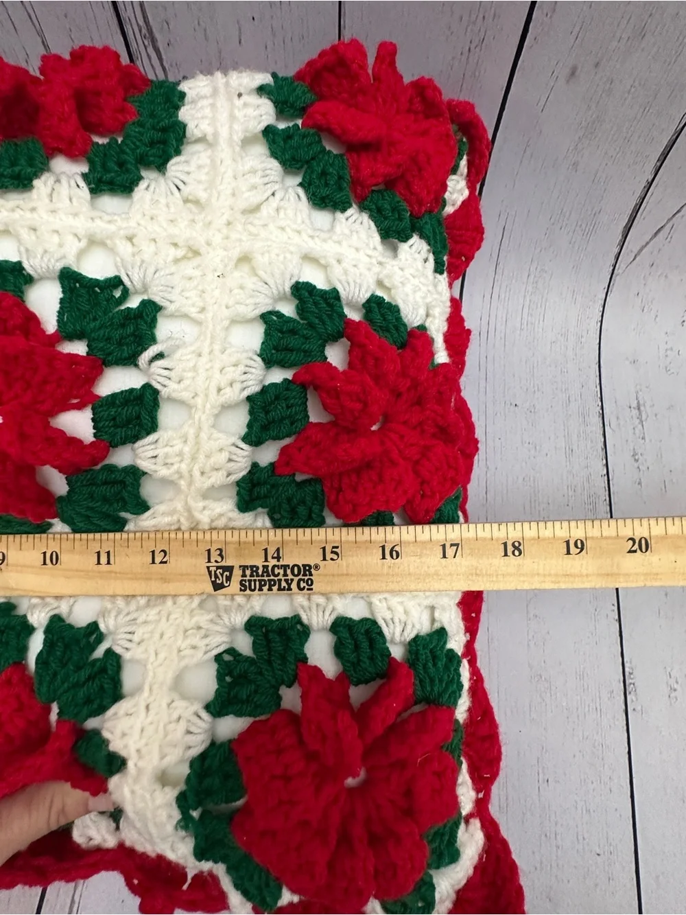 Vintage Handmade Crochet Christmas Poinsettia Granny Square Throw Pillows - Set
